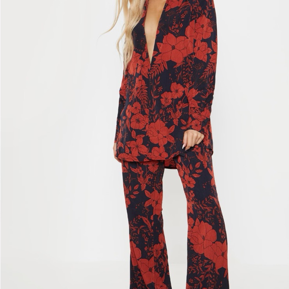 RED FLORAL PRINT WIDE LEG PANTS #83